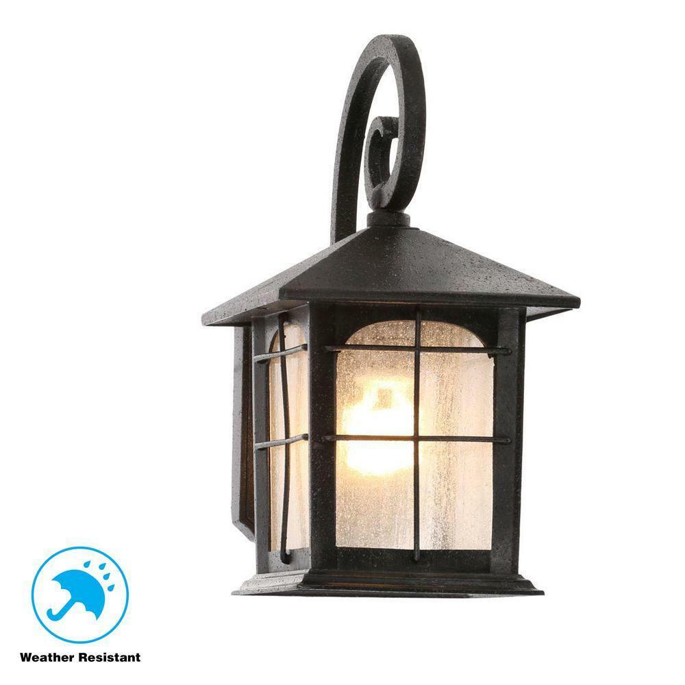 1-Light Wall Lantern Brimfield Vintage Aged Iron Outdoor  Patio Broken Glass