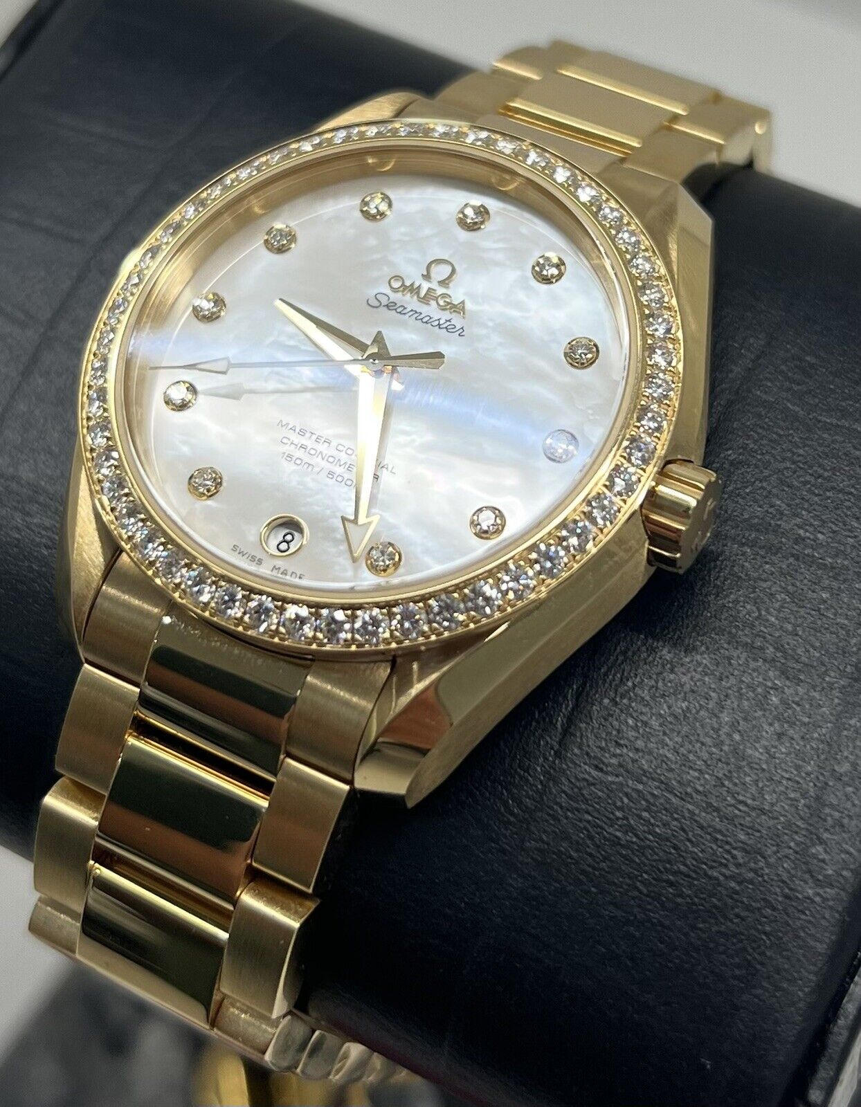 Omega Seamaster Automatic Mother of pearl Dial 18kt Yellow Gold Ladies Watch