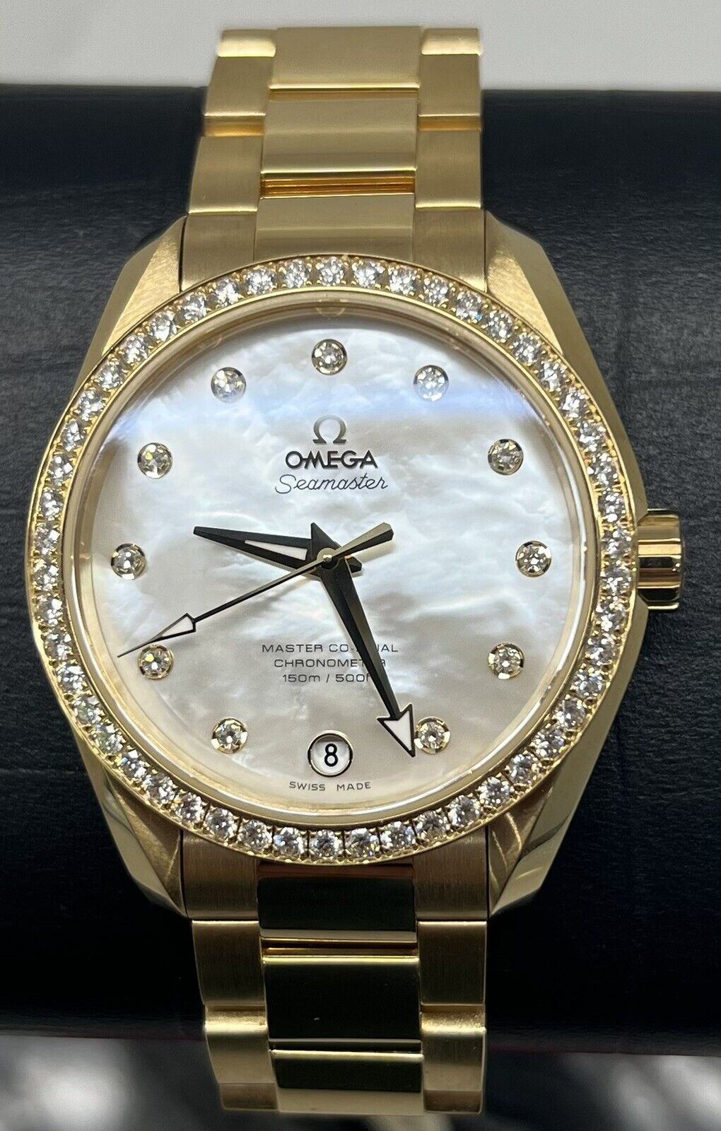 Omega Seamaster Automatic Mother of pearl Dial 18kt Yellow Gold Ladies Watch