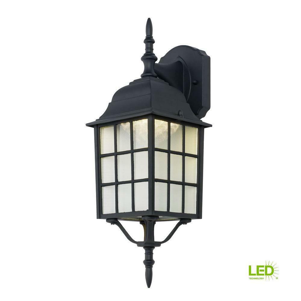 LED Wall Lantern Black Outdoor Victorian Textured Glass Softens Modern Hardware