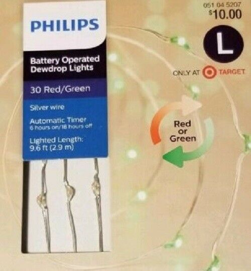 Philips 30ct Christmas Battery Operated LED Dewdrop String Lights Red and Green