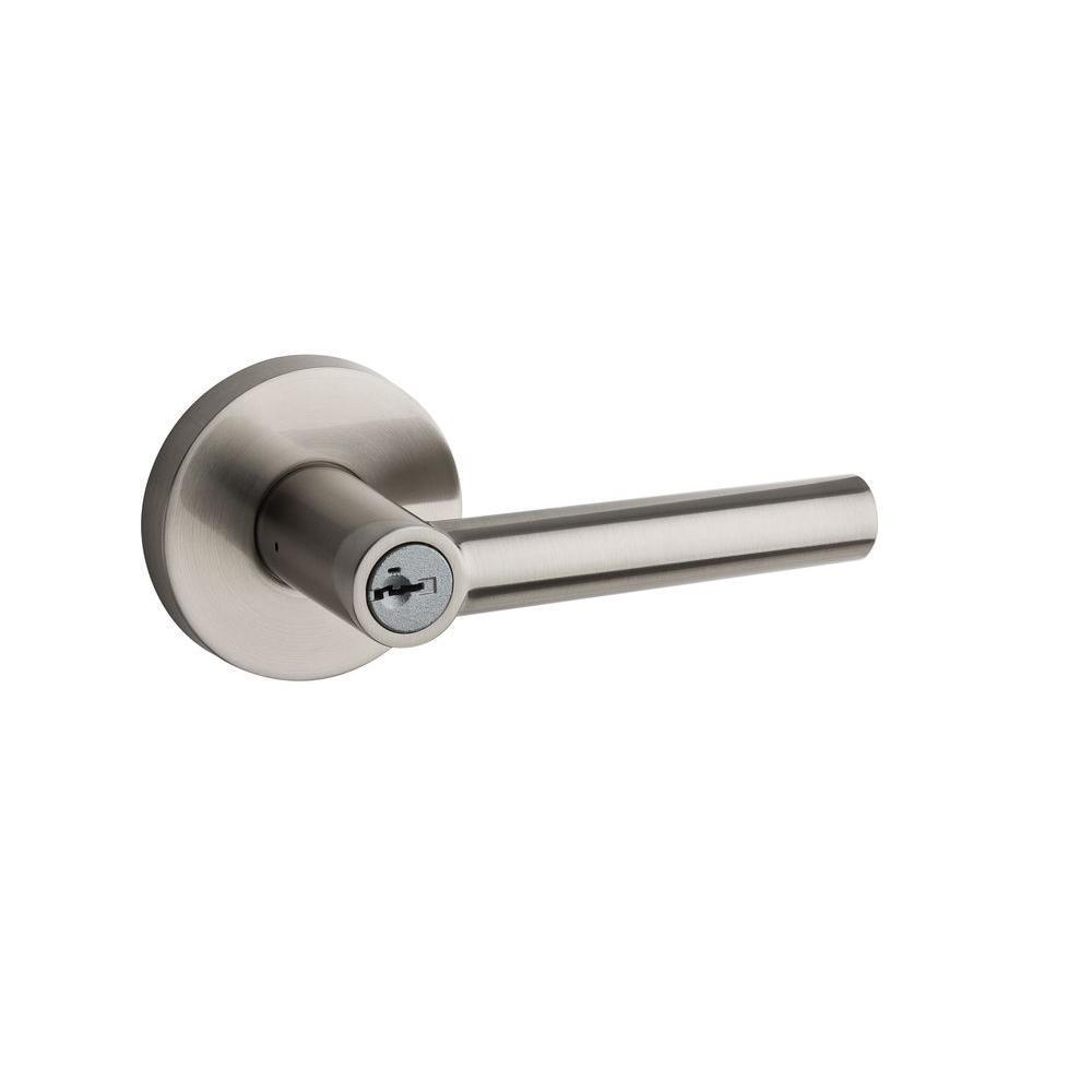 Kwikset Milan Satin Nickel Entry Door Lever feat SmartKey156MIL RDT 15 SMT CP