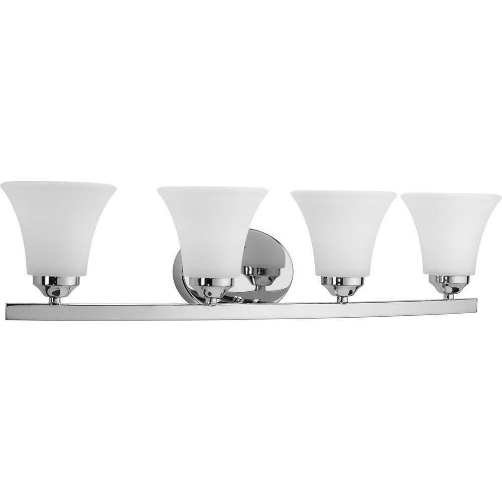 Progress Lighting Adorn Col. 4-Light Chrome Bathroom Vanity Light with Glass Sha