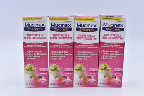 LOT O 4 Mucinex Children Stuffy Nose & Congestion, Very Berry, 4 oz, EXP: 02/24