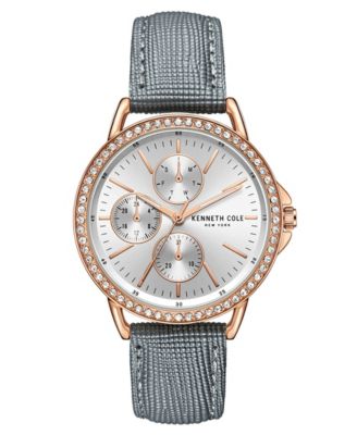 Kenneth Cole New York Women's Diamond Dial Gray Leather Strap Watch 35mm NO BOX