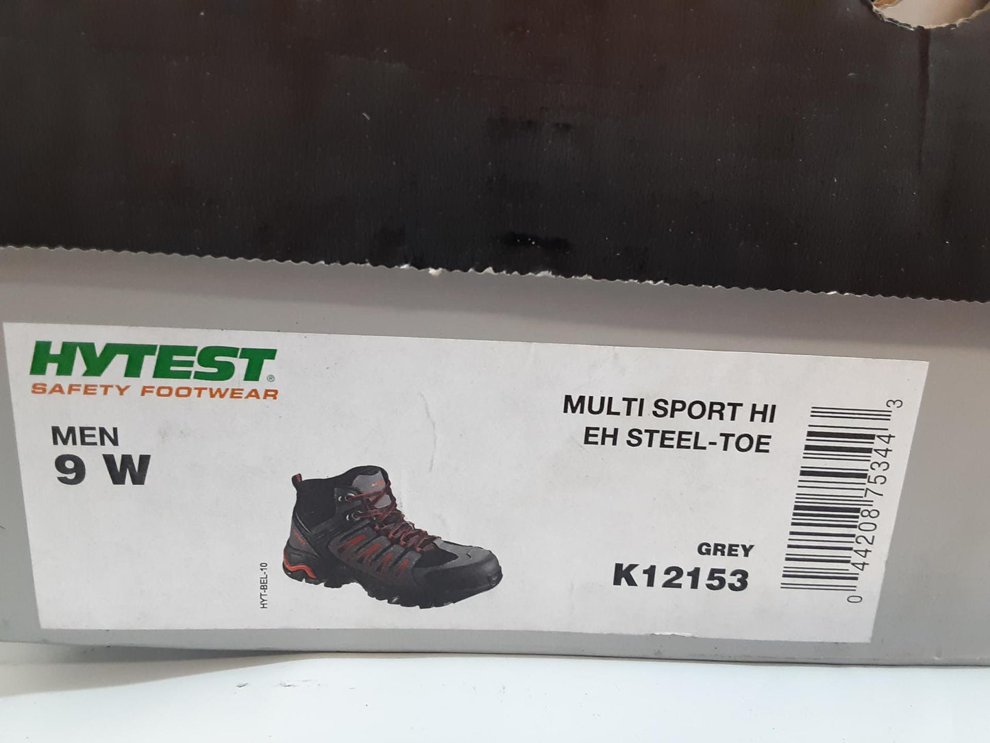 Hytest MultiSport Hi, Grey/Red- K12153- Size 9 Wide- Mens- Steel Toe