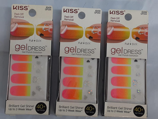 Kiss Gel Dress 'Majestic' 60458 Gel Strips- Lot of 3 Neon Colors -Orange