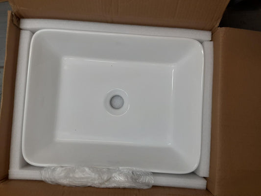 KES Bathroom Porcelain Vessel Sink 19"  White Rectangle, BVS110 - OPEN BOX