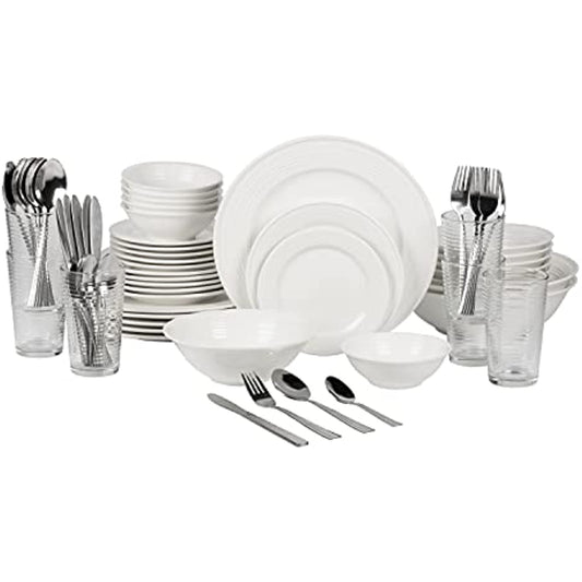 10 Strawberry Street Nova White Round 62-Piece Dinnerware Set, Service for 6