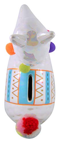 Myxx Ceramic White Iridescent Llama Coin Bank with Pom Pom Tail, 9 1/2 Inch