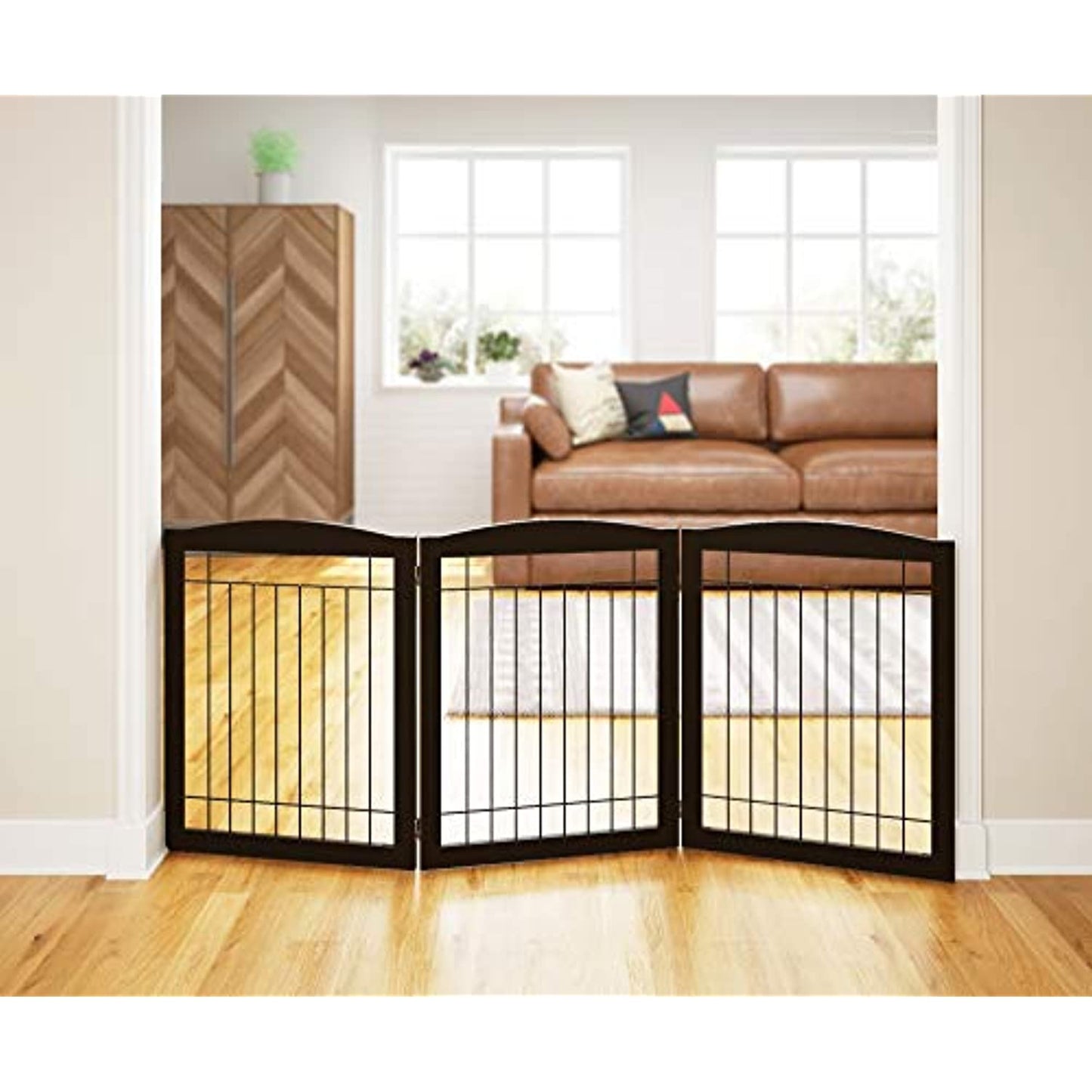 PAWLAND Extra Wide Wire Pet Gate With Arched Top, 30" (Espresso, 3 Panels)