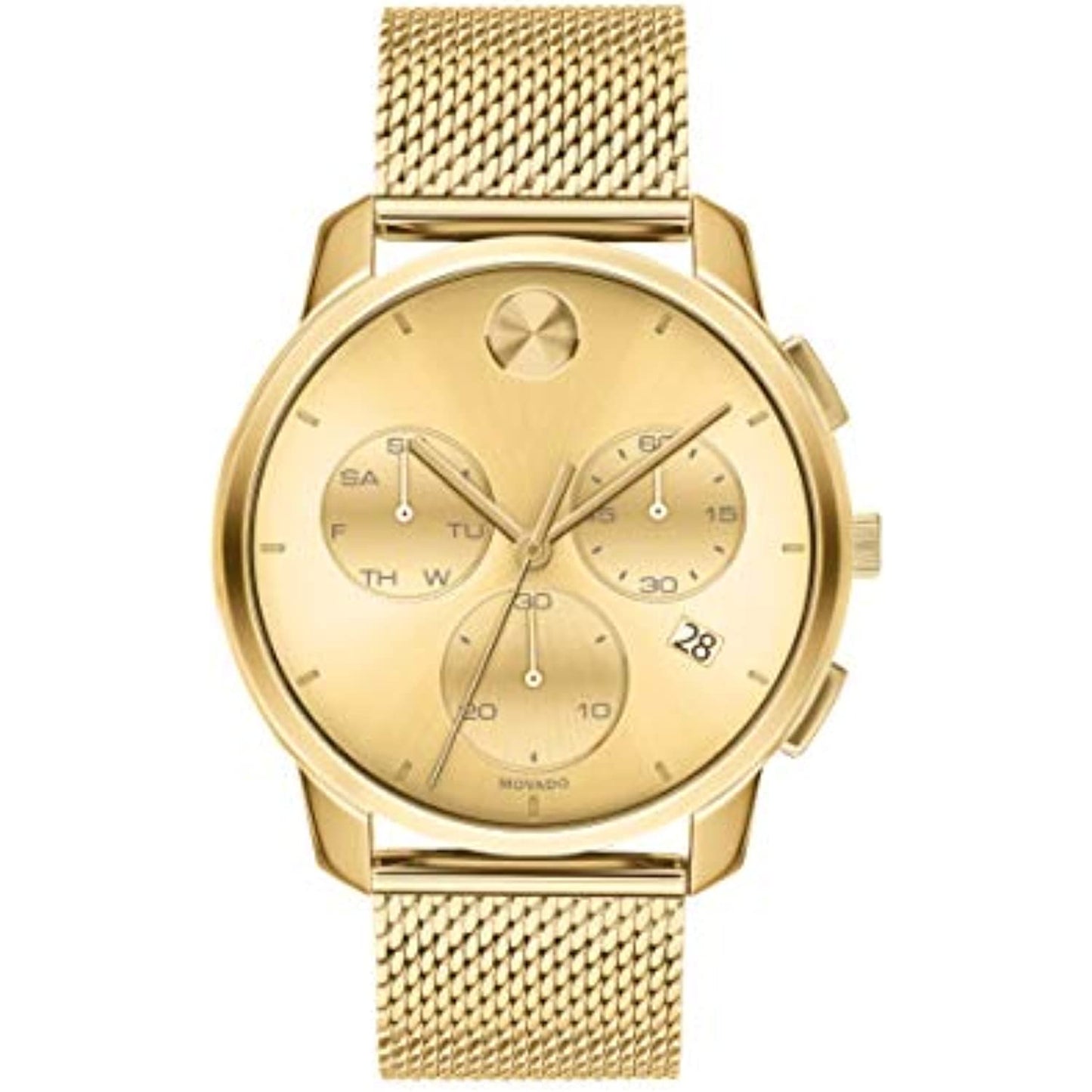 Movado Bold Chronograph Gold Tone Mesh Stainless Steel Mens Watch 3600634 NO BOX