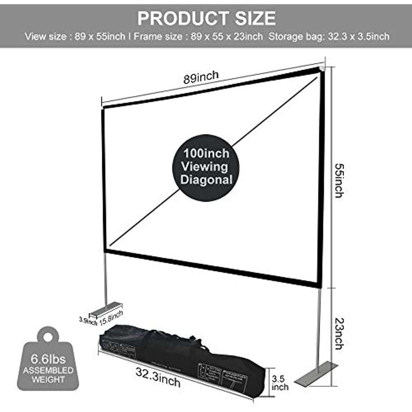 100" -16:9 4K HD Rear Front Projections Movies Screen with Carry Bag - OPEN BOX