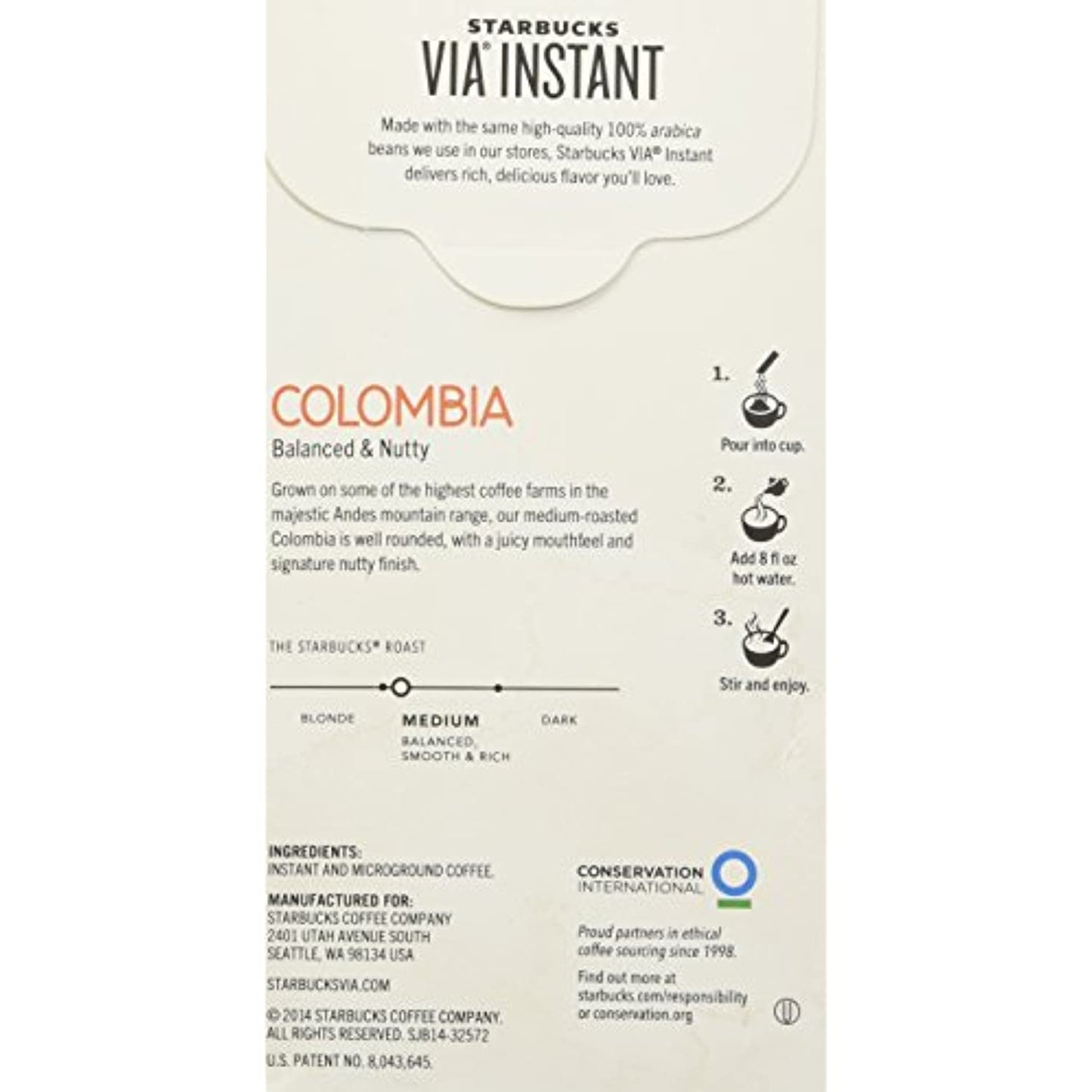 Starbucks Colombia VIA Instant Coffee 144 Count Best Before 12/21