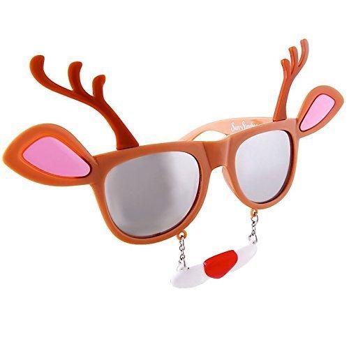 Sunstaches Holiday Reindeer Clear Lens Sunglasses, Instant Costume, Party Favors, UV400