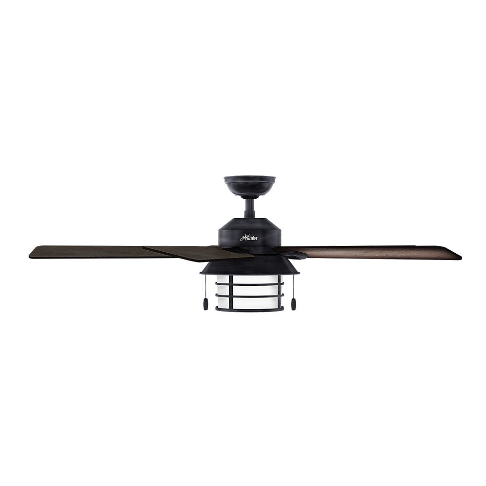 Hunter Indoor/Outdoor Ceiling Fan with Light and Pull Chain Control - Key Biscayne 54 inch, Weatherd Zinc, 59135