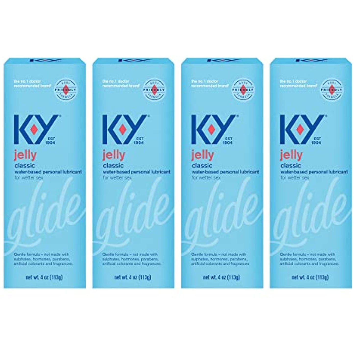 K-Y Jelly Lube, Personal Lubricant, Water Based Formula, Safe to Use with Latex Condoms, For Men, Women and Couples, 4 FL OZ (Pack of 4)