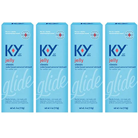 K-Y Jelly Lube, Personal Lubricant, Water Based Formula, Safe to Use with Latex Condoms, For Men, Women and Couples, 4 FL OZ (Pack of 4)