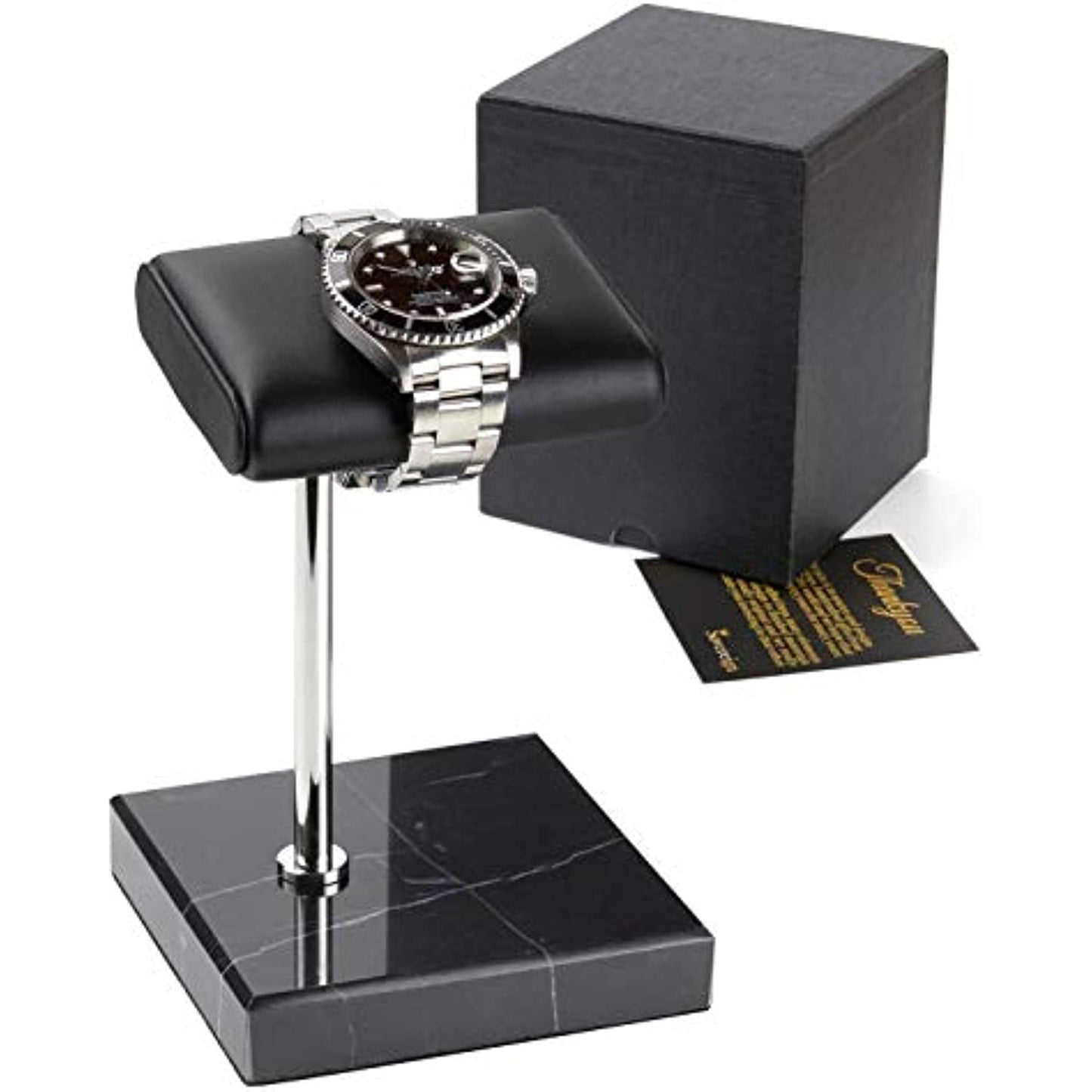 Watch Stand - Black Leather & Marble Watch Stand with Gift Box