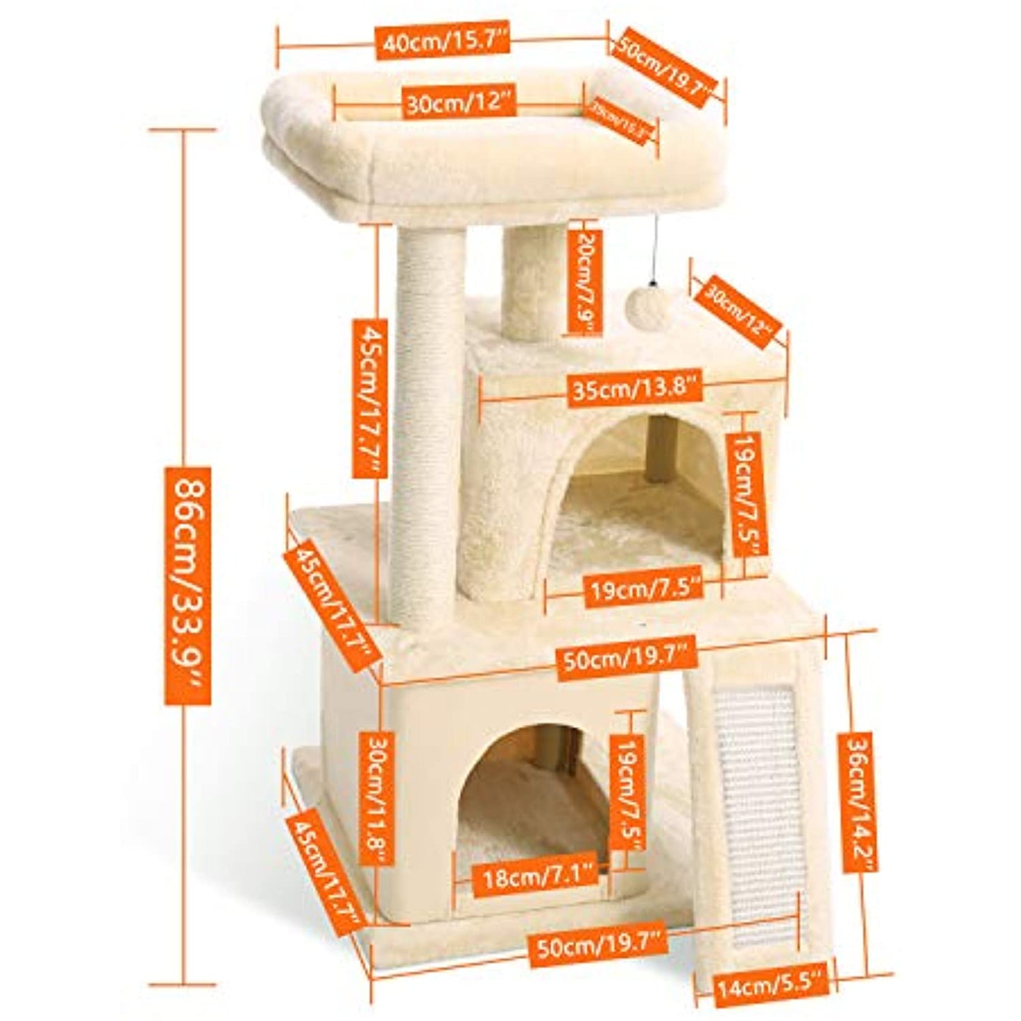 PAWZ Road Cat Tree Luxury Cat Tower with Double Condo, AWJ0420M Beige - Preowned