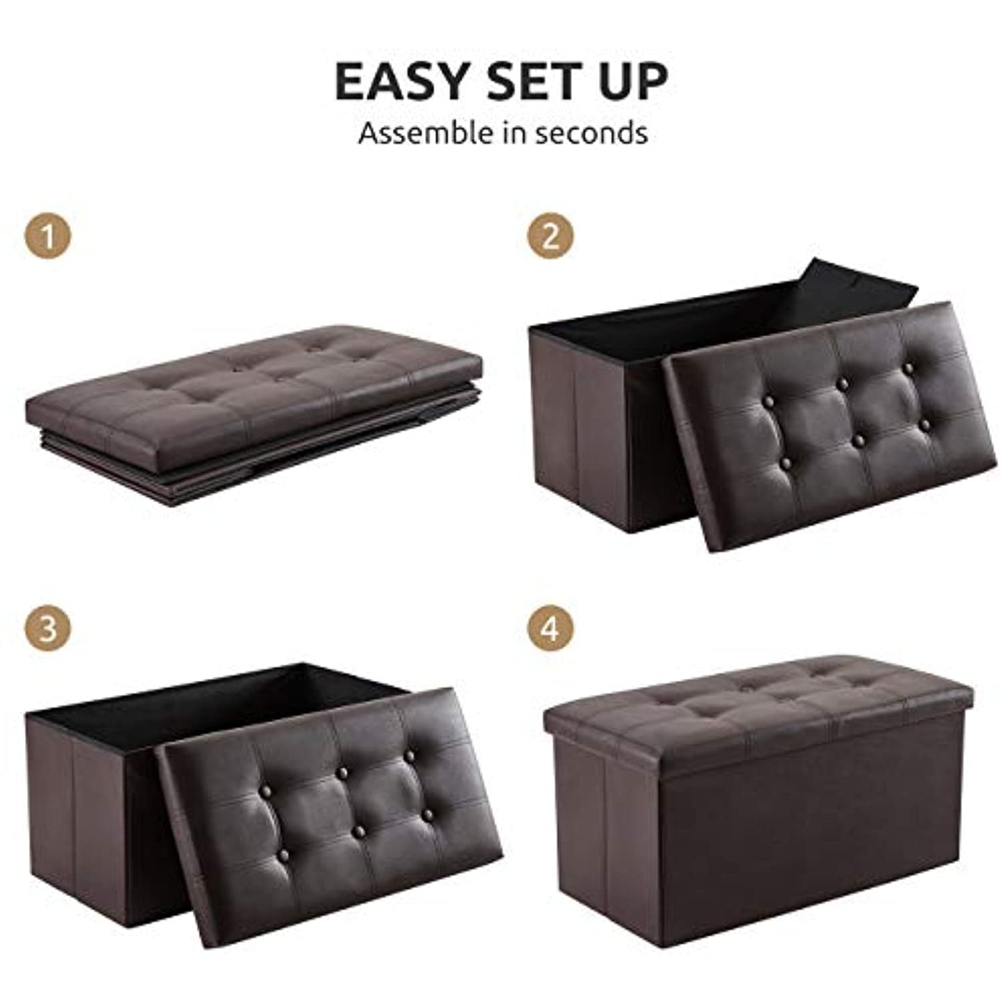 YOUDENOVA Faux Leather Black Storage Ottoman- NEW- OPEN BOX