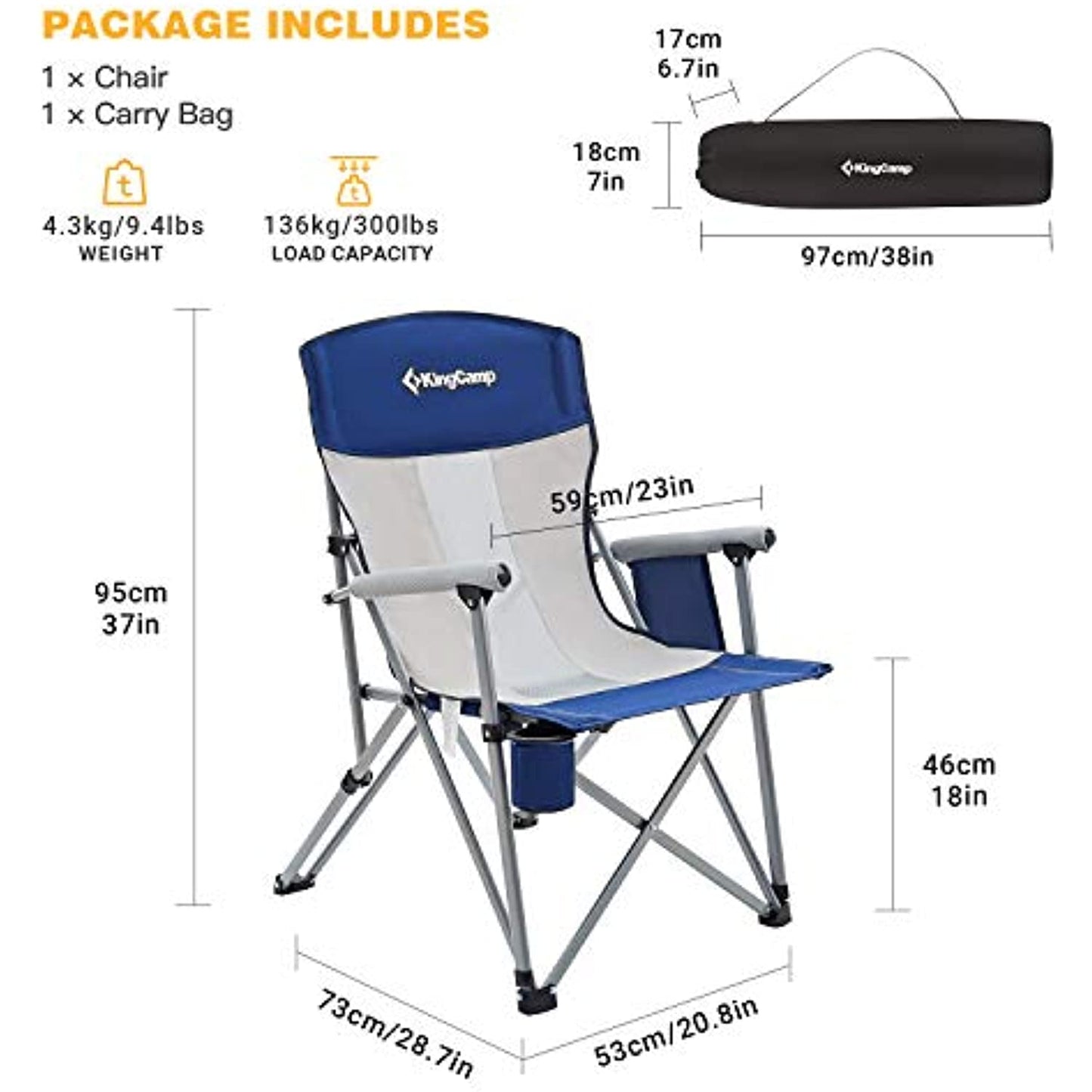 KingCamp Breathable Folding Camping Chair with Cup holder and Pocket