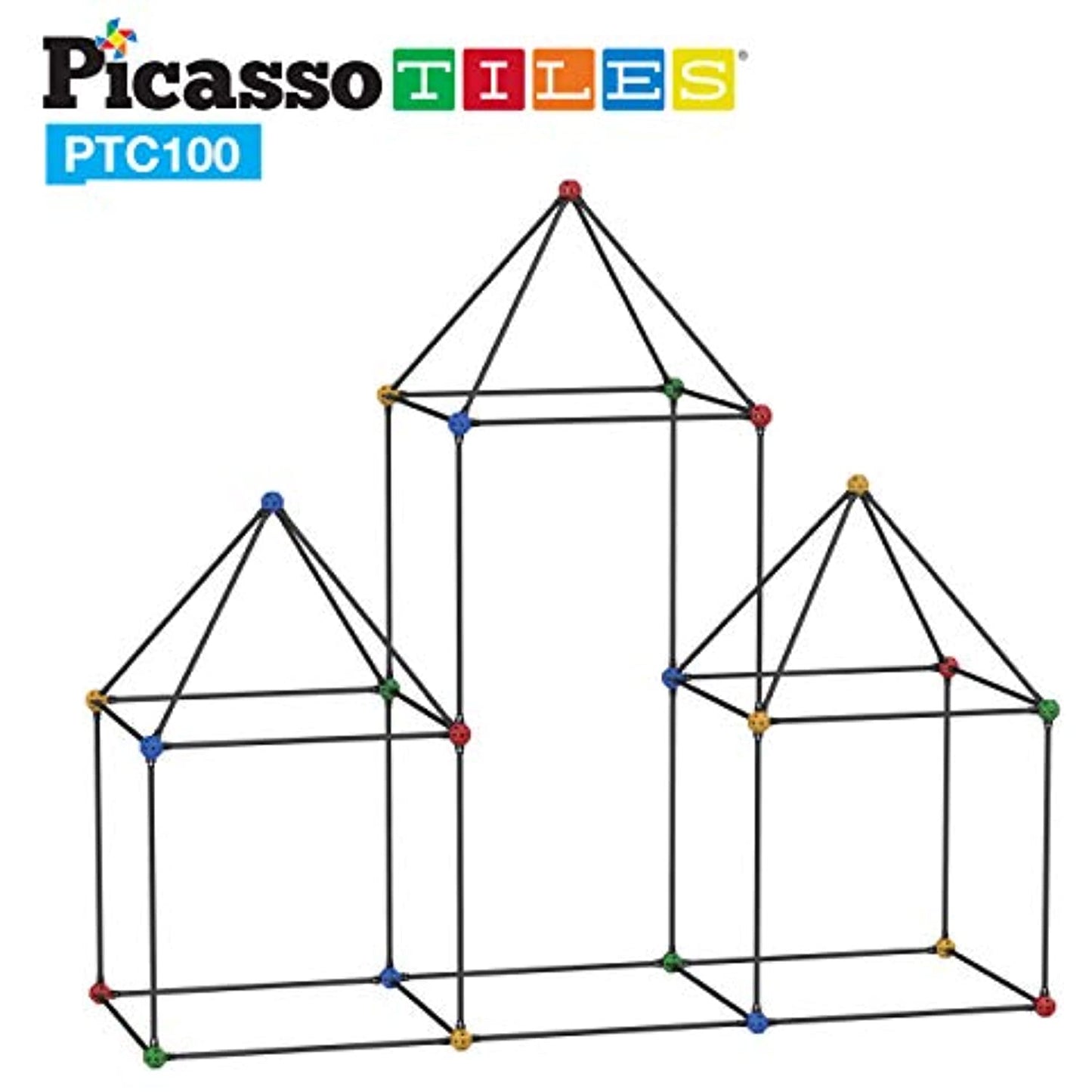 PicassoTiles Kids Flexible Construction Fort Building Set 100 pieces - AGE 5+