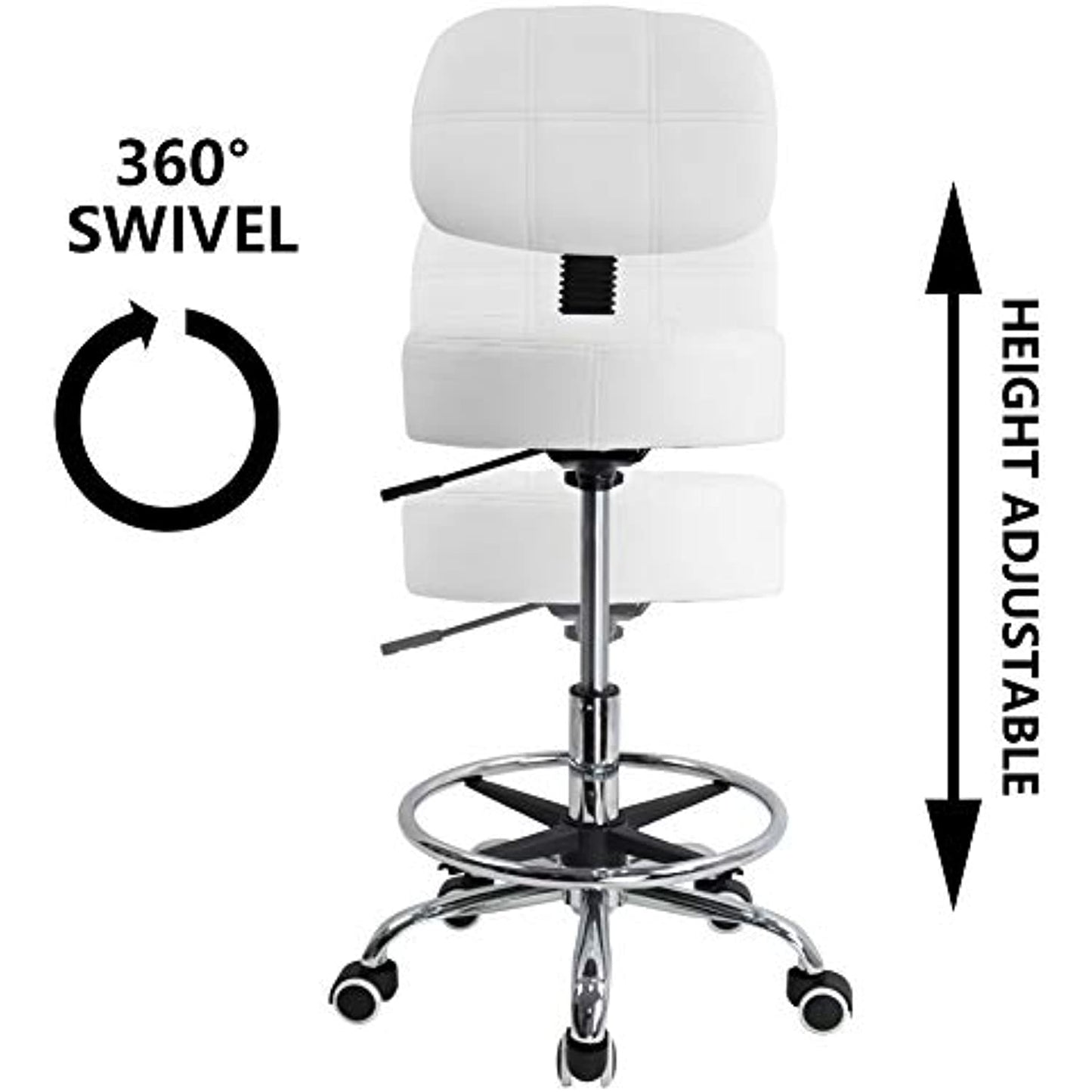 KKTONER Swivel Round Rolling Stool with Back - OPEN BOX- Preowned