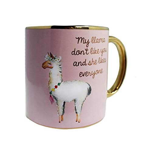 Myxx Pink and Gold My Llama Don't Like You Ceramic Coffee Mug, 22 Ounce