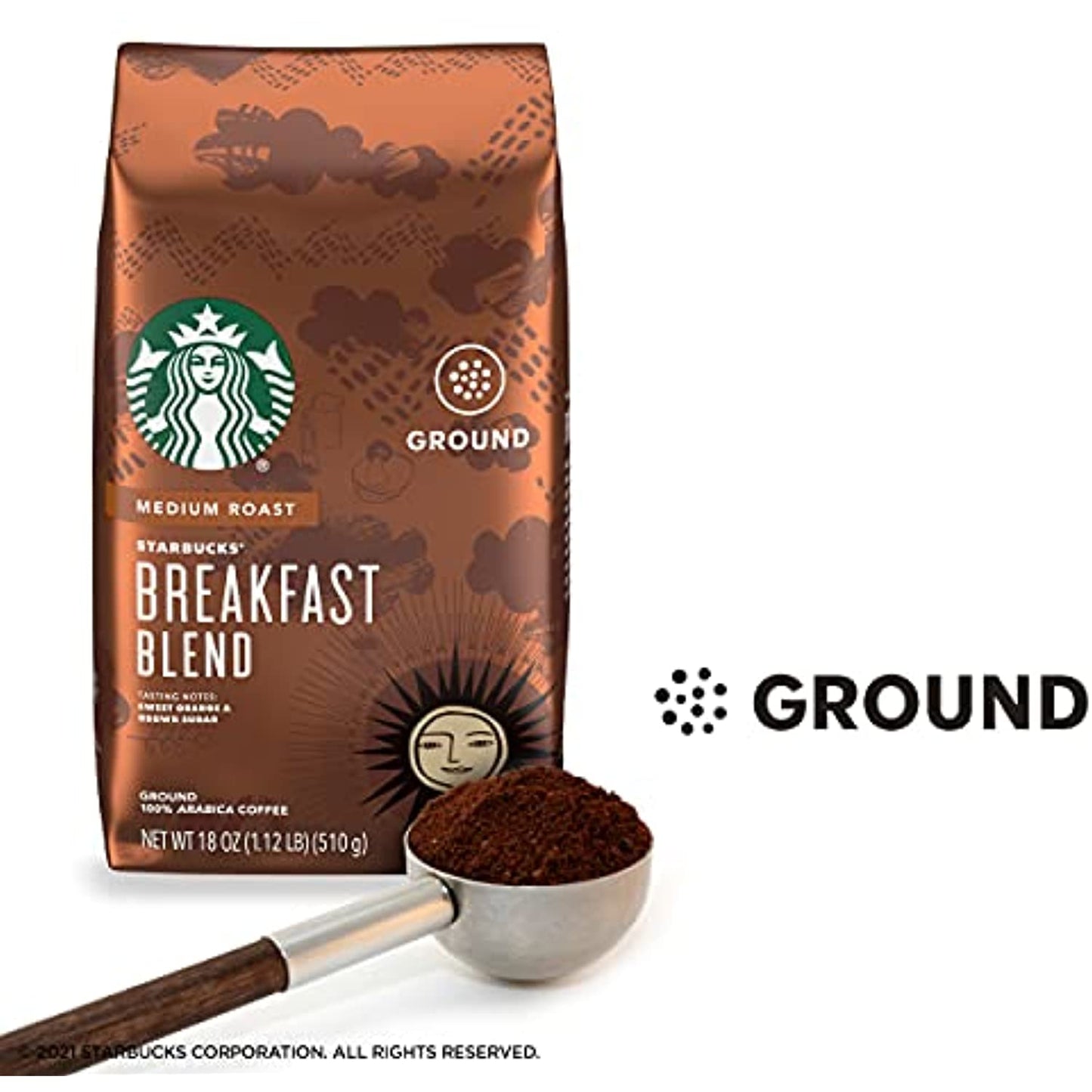 Starbucks Breakfast Blend Medium Roast Ground Coffee, 18 oz, 6/CASE, NOV/2021