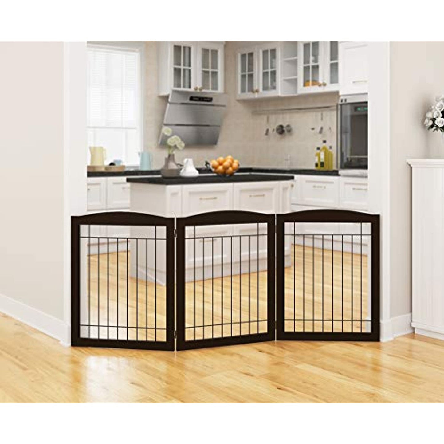 PAWLAND Extra Wide Wire Pet Gate With Arched Top, 30" (Espresso, 3 Panels)