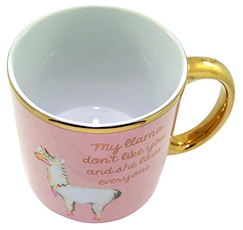 Myxx Pink and Gold My Llama Don't Like You Ceramic Coffee Mug, 22 Ounce