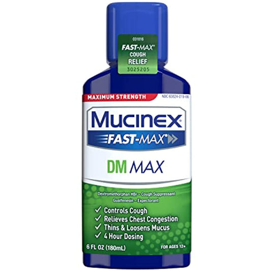 Mucinex Fast-Max DM, Max Strength Chest Congestion Relief with Guaifenesin, Adult Cough Suppressant Liquid, 6 oz