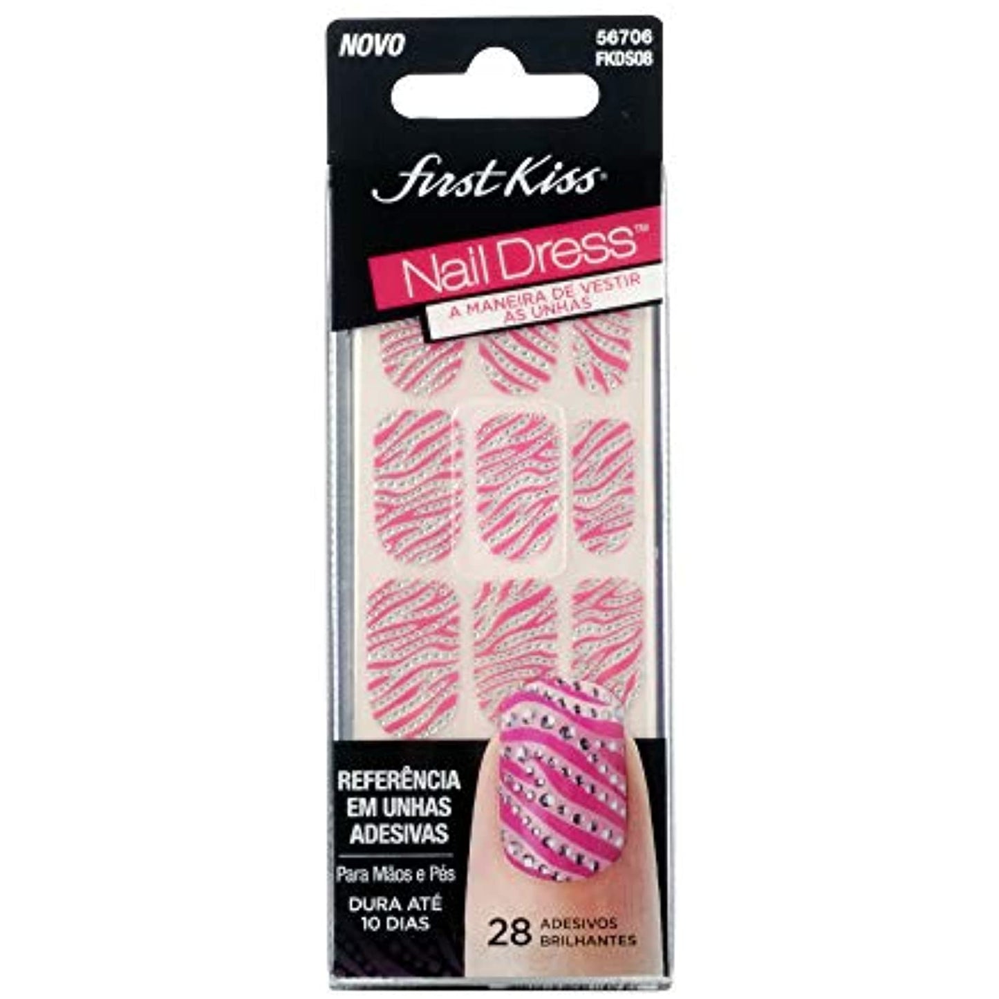 Kiss Nail Dress 56706, Silver/ Pink, 28 Jeweled Strips, LOT of TEN- NEW