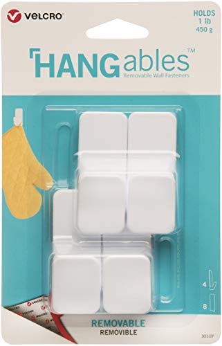 VELCRO Brand "HANG"ables Removable Wall Hooks  Small, Holds 1 lb., White, 4-Pack