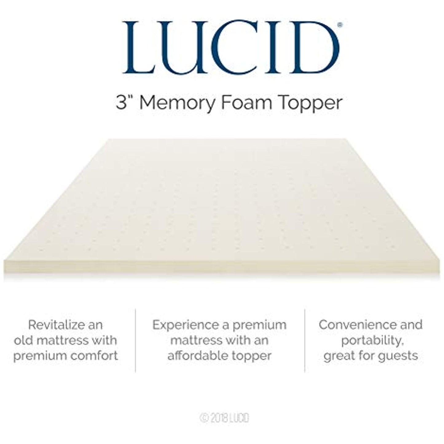 LUCID 3"  Memory Foam Mattress Topper, Size:  Full XL, LU30FX45MT- OPEN BOX