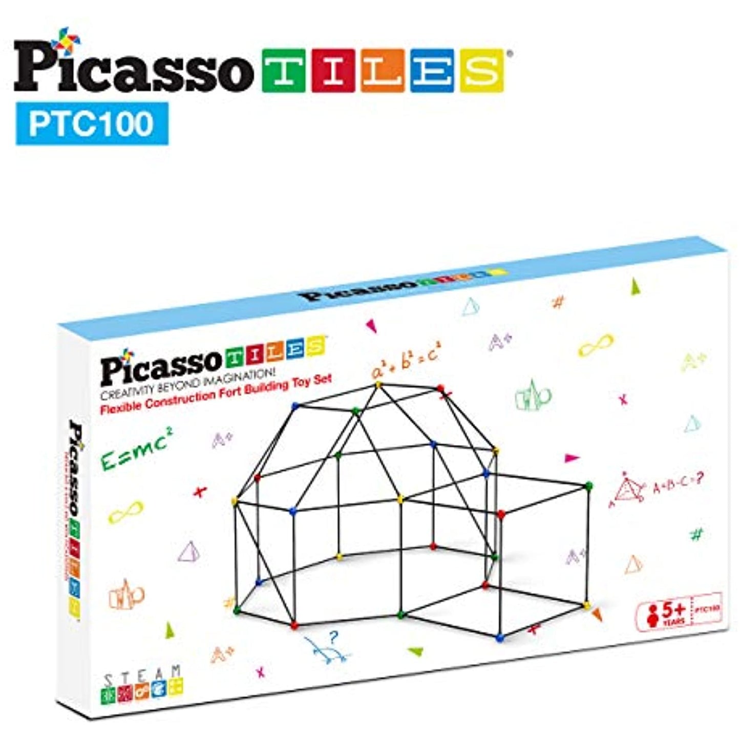 PicassoTiles Kids Flexible Construction Fort Building Set 100 pieces - AGE 5+