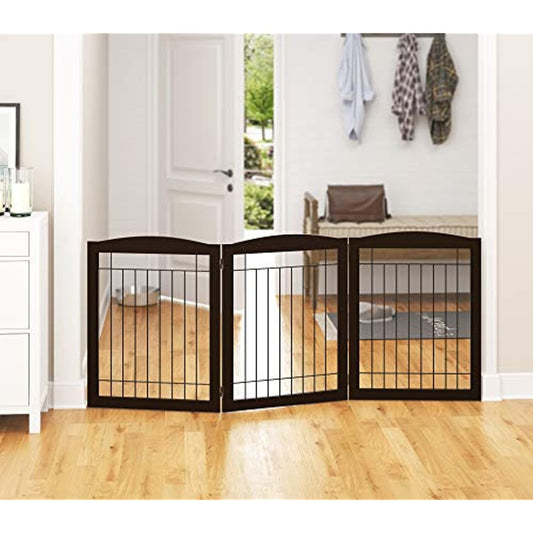 PAWLAND Extra Wide Wire Pet Gate With Arched Top, 30" (Espresso, 3 Panels)