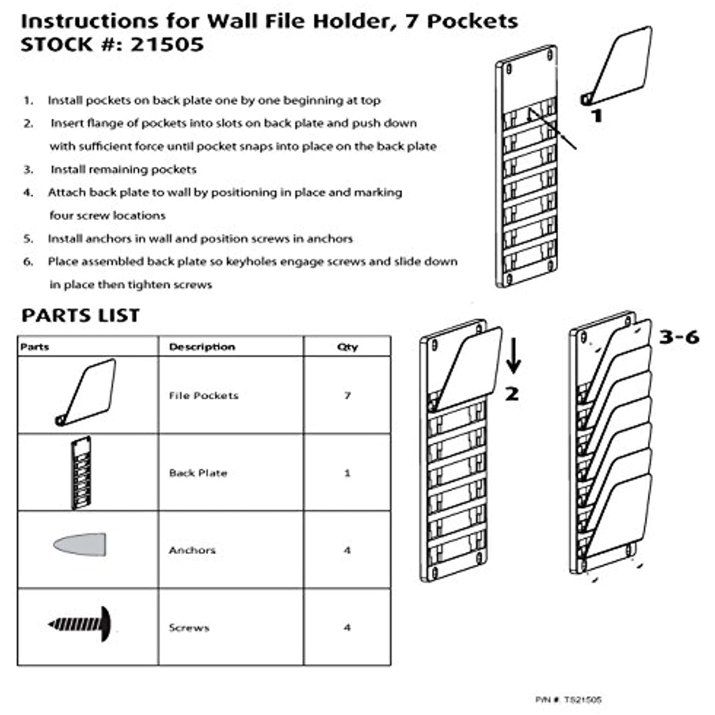 Officemate Wall File Holder, Letter/Legal, 7 Pockets, Black *PREOWNED* USED*