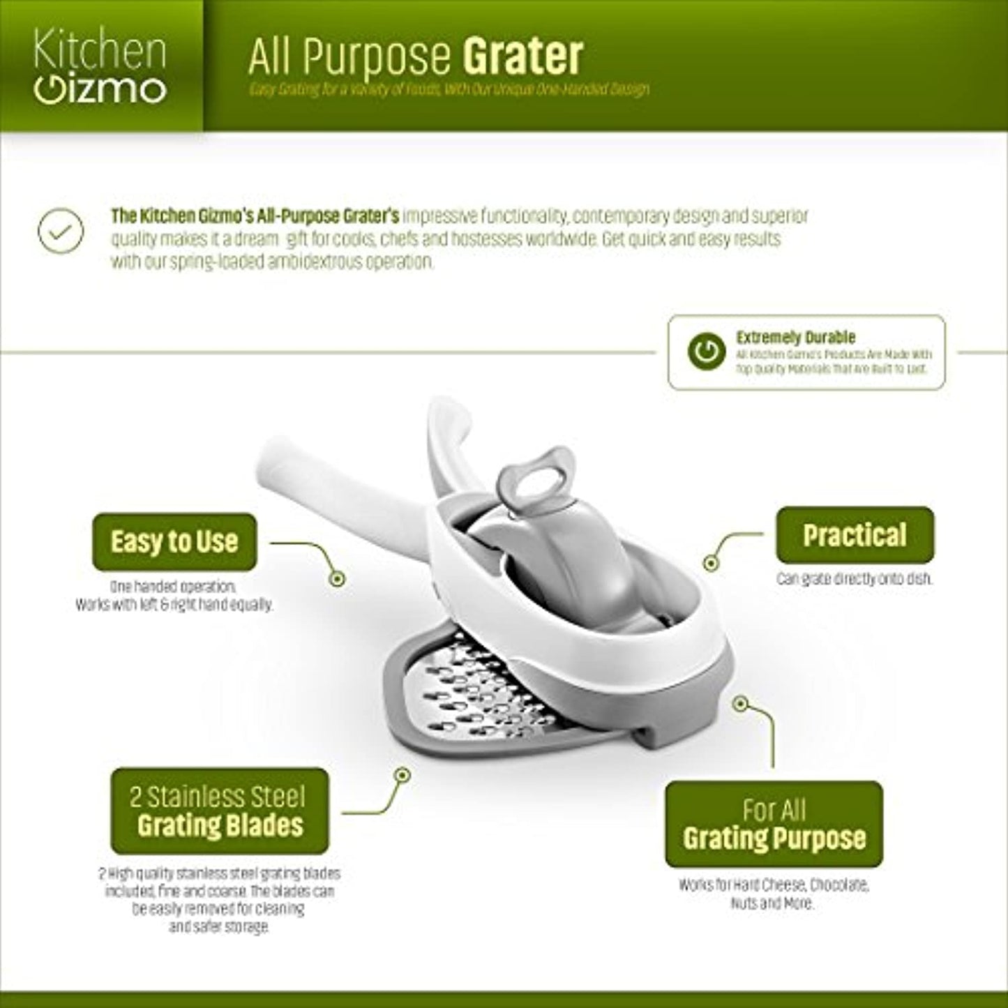 Kitchen Gizmo All Purpose Grater for Hard Cheese, Nuts & More, KG-CG1