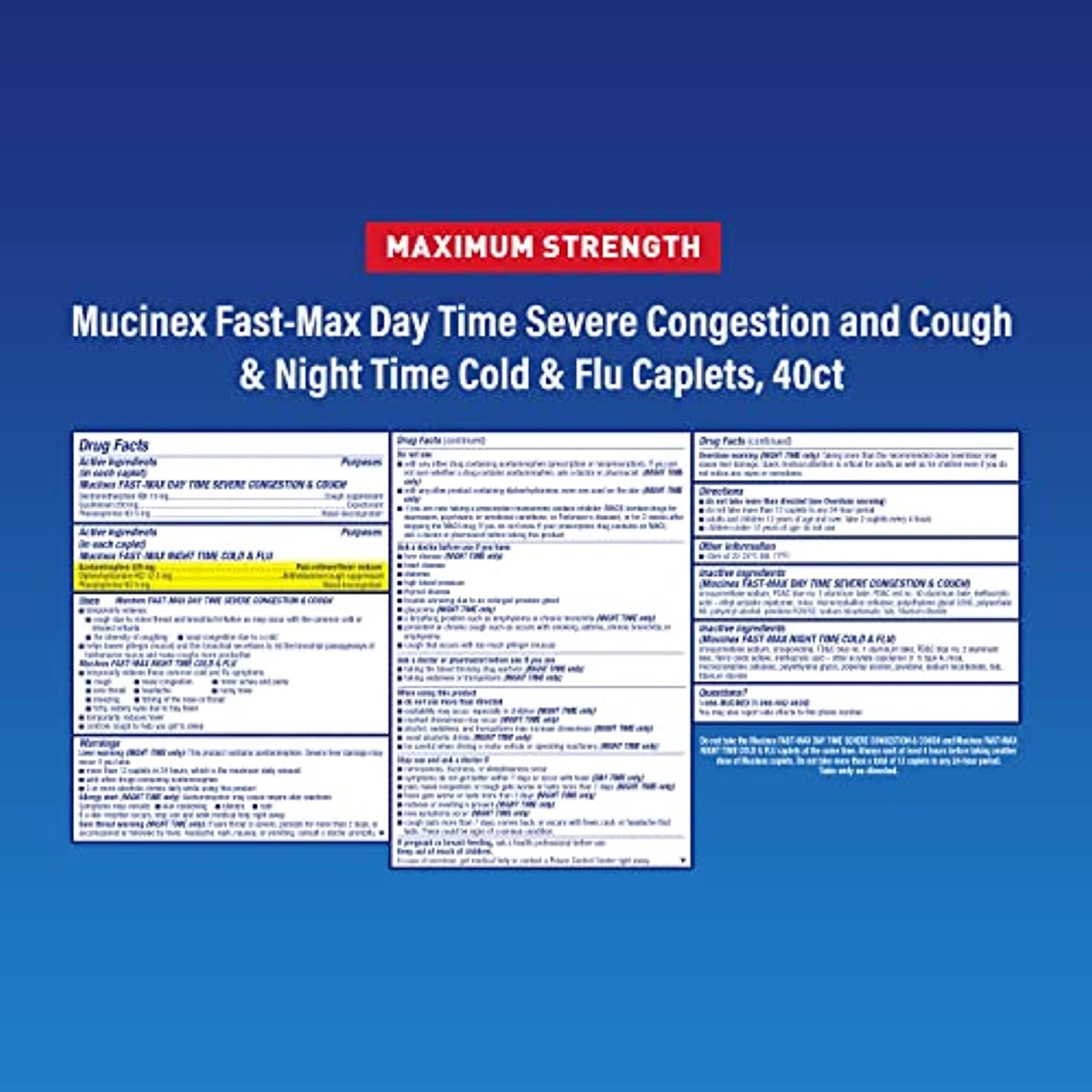 Mucinex Maximum Strength Fast-Max Caplets, Cold & Flu Multi Symptom Relief Caplets, 40 Count