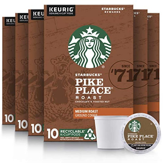 Starbucks Medium Roast K-Cup Coffee Pods  Pike Place Roast for Keurig Brewers  6 boxes (60 pods total)