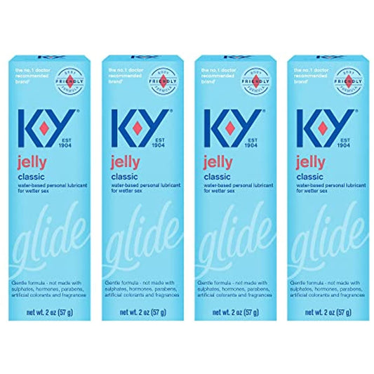 K-Y Jelly Personal Lubricant 8 oz (4 Bottles x 2 oz), Premium Water Based Lube For Women, Men & Couples, Pack of 4