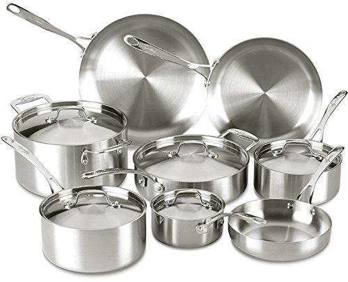 Lagostina Q555SD Axia Tri-Ply Stainless Steel Dishwasher Safe Oven Safe Cookware Set, 13-Piece, Silver