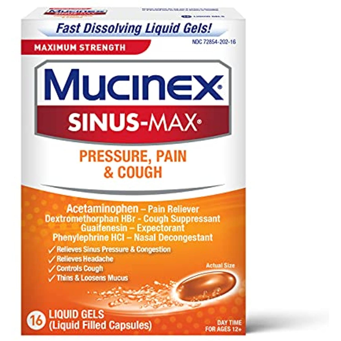 Mucinex Sinus-Max Max Strength Pressure, Pain & Cough Liquid Gels 16 ea