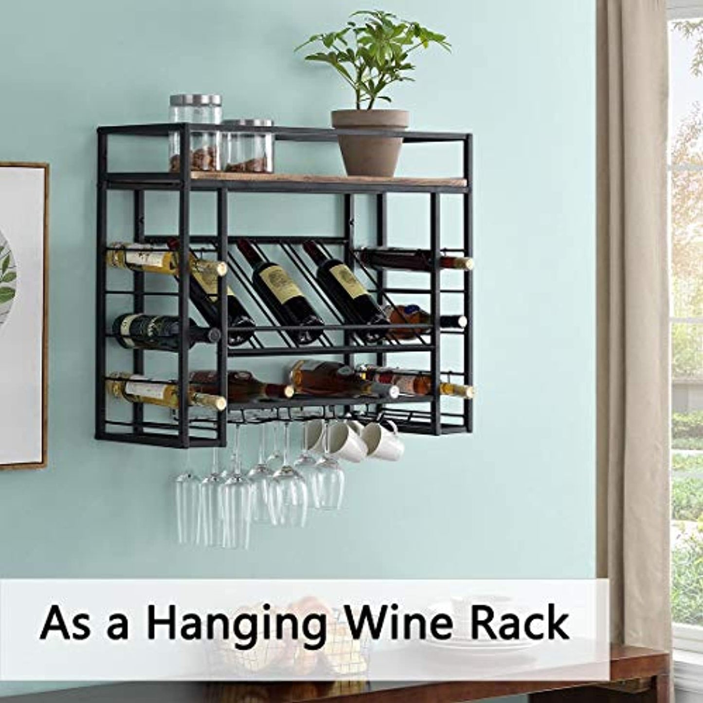 O&K FURNITURE WALL WINE RACK/ MUG HOLDER Brown