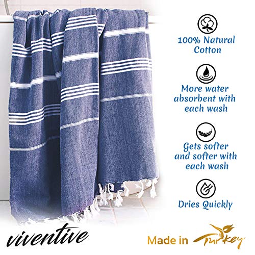 Viventive Turkish Peshtemal Towel (37x70)For Yoga, Beach. Color: Navy Blue