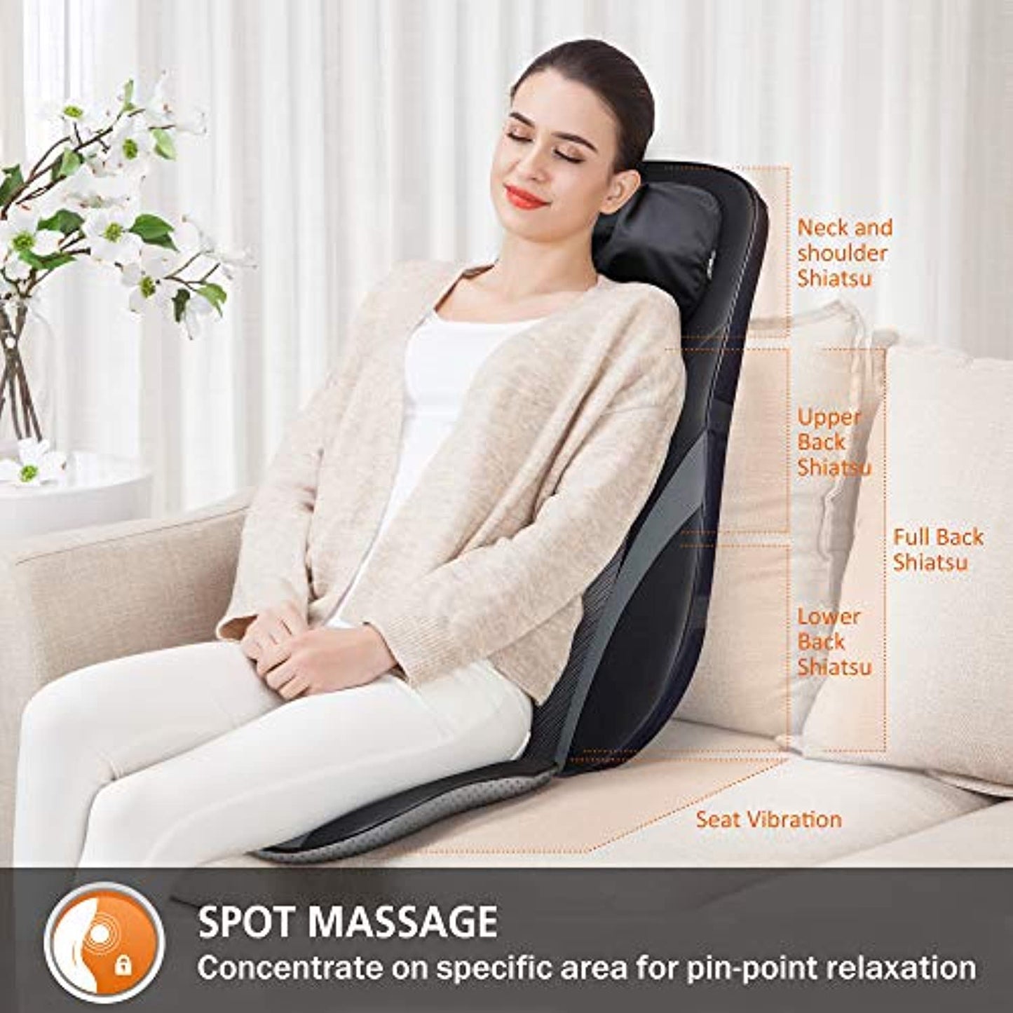 SNAILAX Shiatsu Back Massager with Heat -Deep Kneading Chair Pad PREOWNED NO BOX