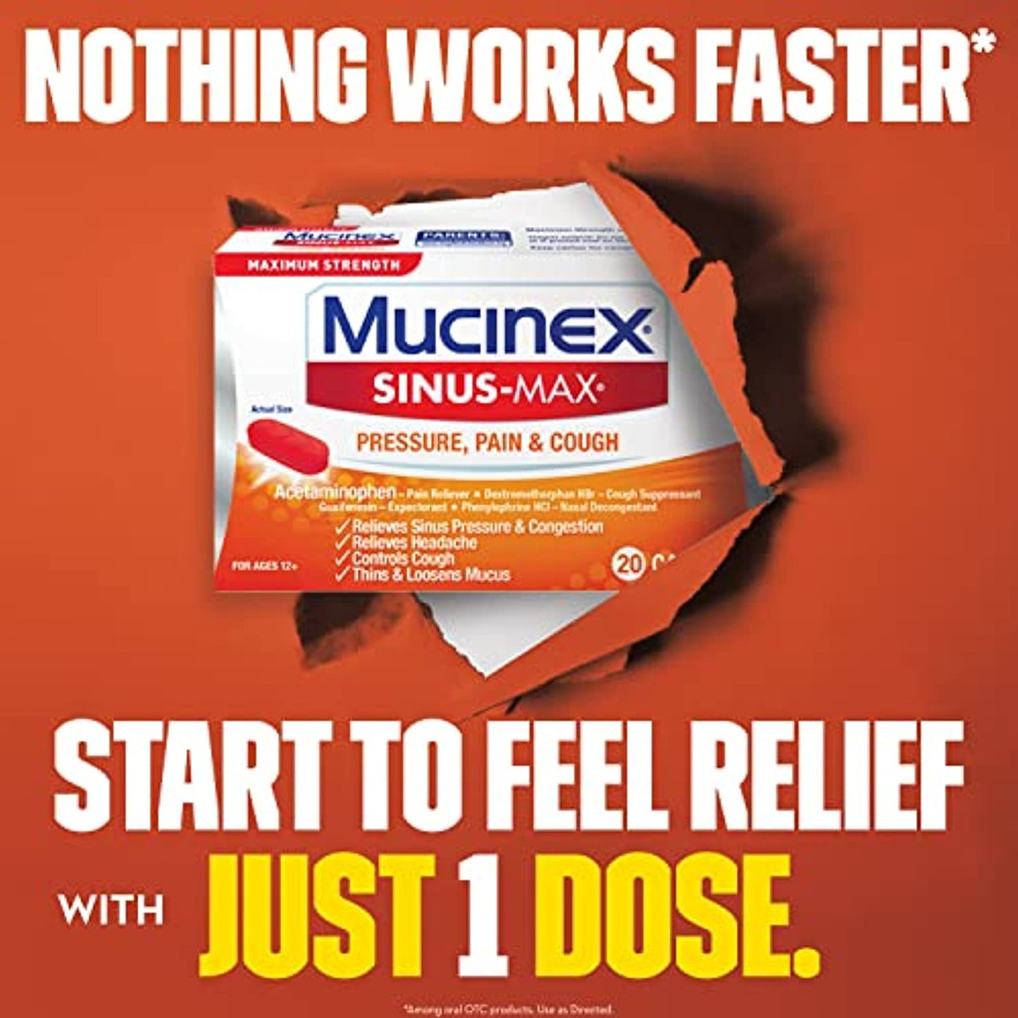 Maximum Strength Mucinex Sinus-Max Pressure and Pain Caplets, 20 Count Relieves Sinus Pressure & Congestion, Headache & Fever, and Thins & Loosens Mucus (Pack of 3)