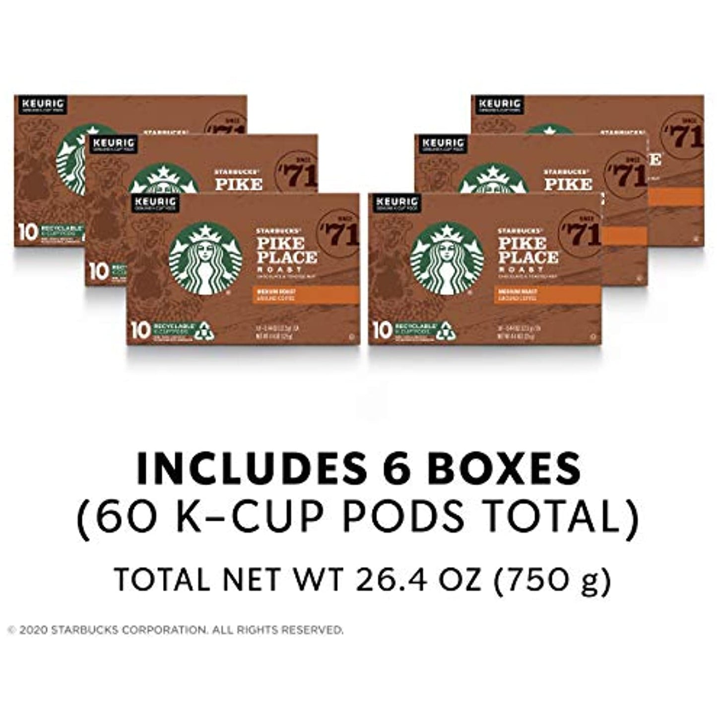 Starbucks Medium Roast K-Cup Coffee Pods  Pike Place Roast for Keurig Brewers  6 boxes (60 pods total)